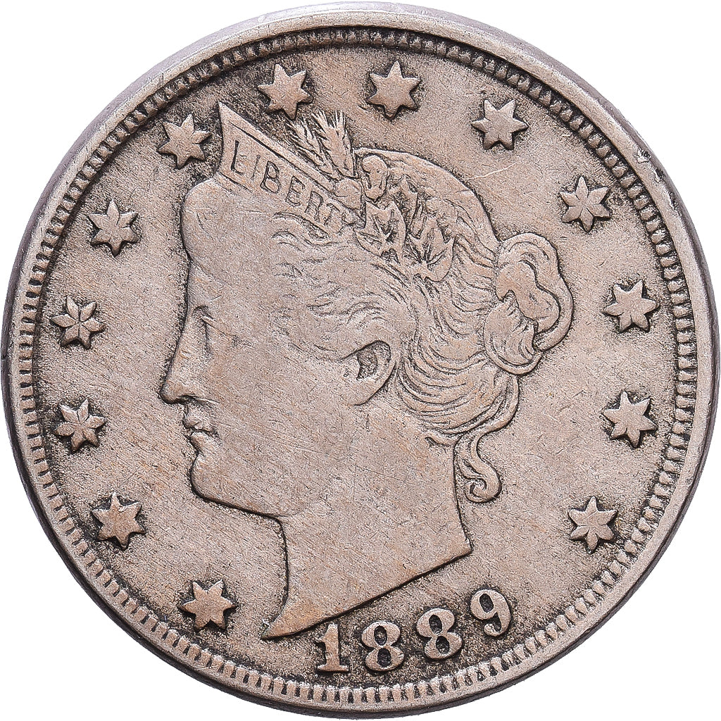 États-Unis, 5 Cents, Liberty Nickel, 1889, Philadelphie, Cupronickel, TB