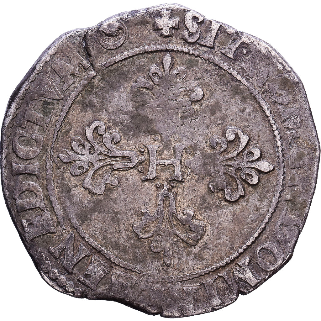 Francja, Henri III, Franc au Col Plat, 1577, Angers, Srebro, VF(20-25)