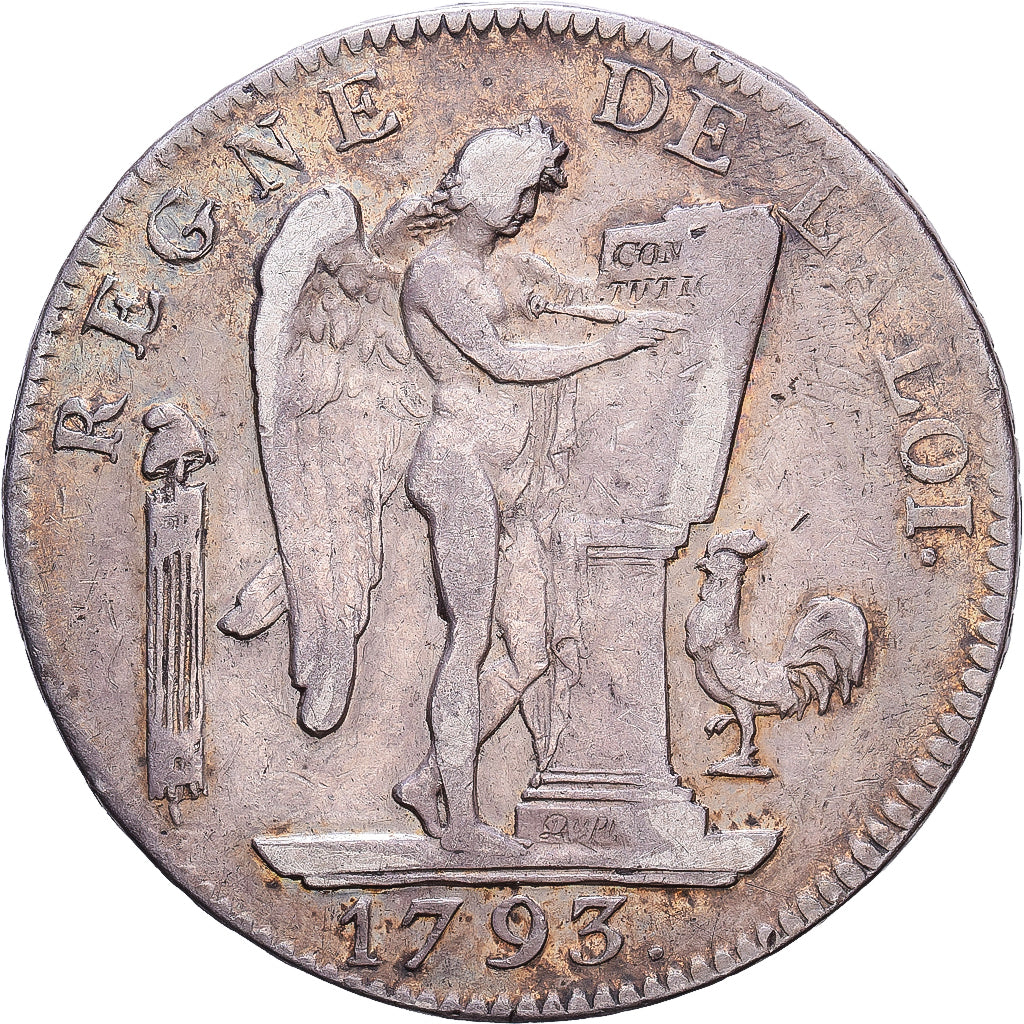 France, Convention, 6 Livres, Génie, 1793 / AN II, Paris, Argent, TTB