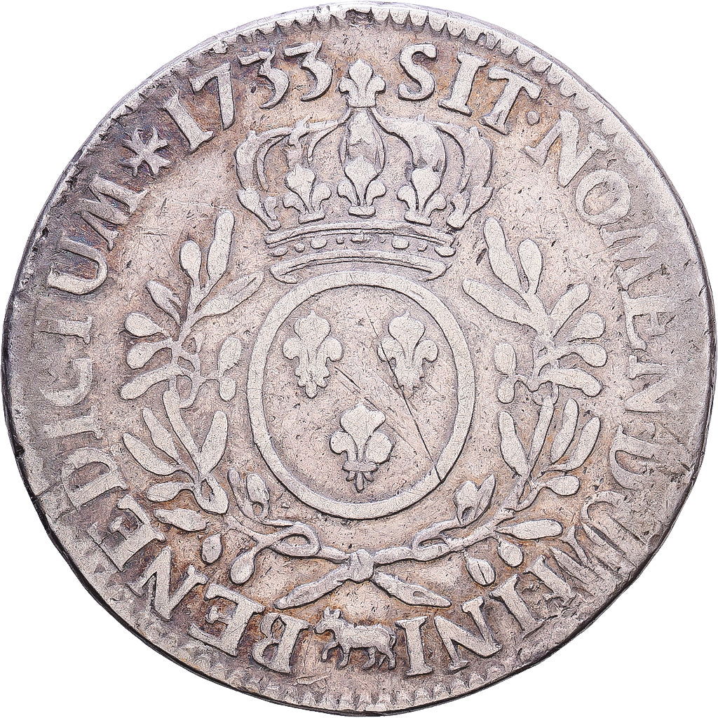 France, Louis XV, Ecu aux branches d'olivier, 1733, Pau, Argent, TB