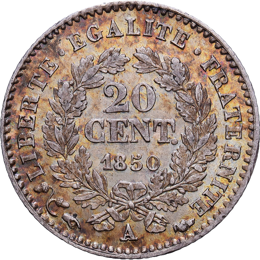Francia, 20 Centimes, Cérès, 1850, Paris, Plata, MBC, Gadoury:303