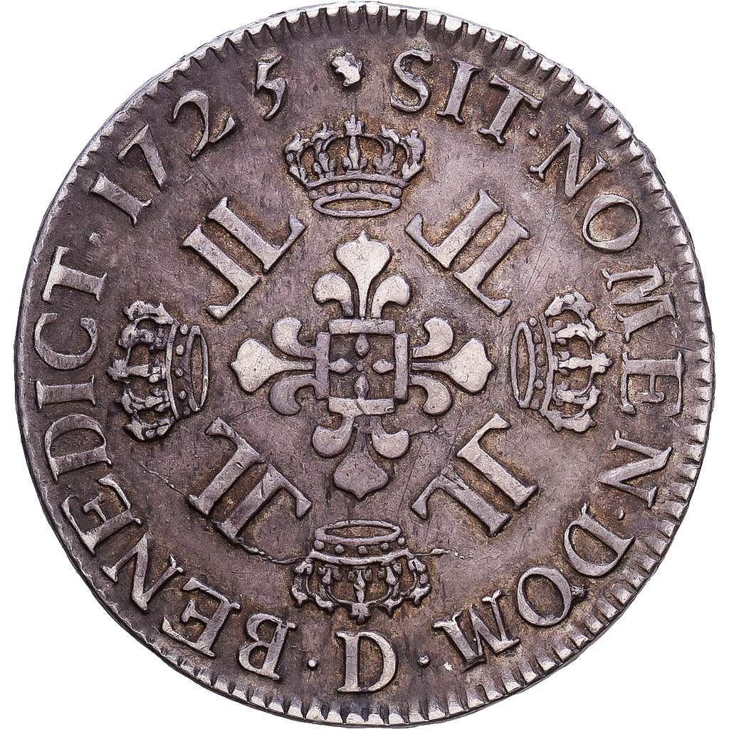 France, Louis XV, Ecu aux 8 L, 1725, Lyon, Argent, TTB, Gadoury:320
