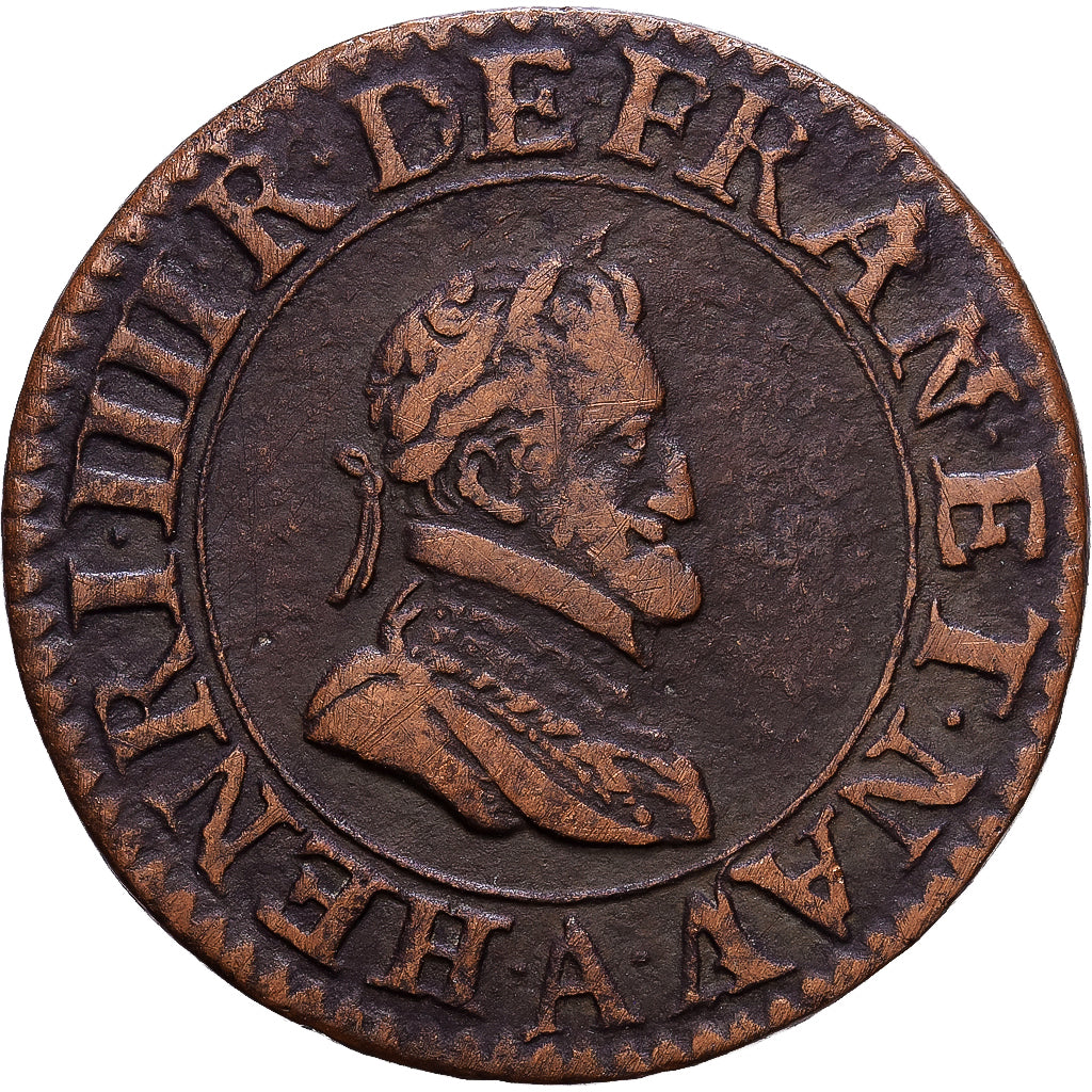 França, Henri IV, Double Tournois, 1604, Paris, Bronze, EF(40-45), Gadoury:538