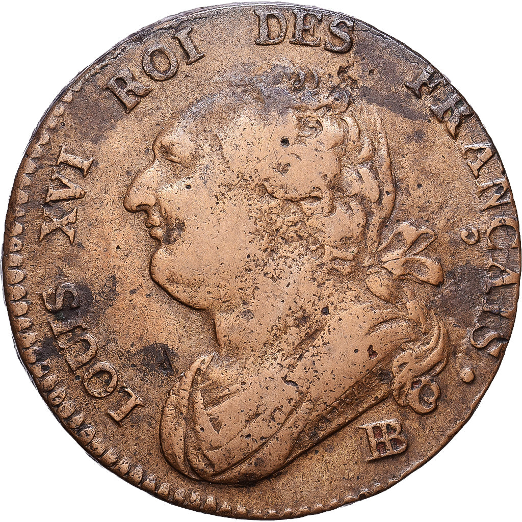 Francia, Louis XVI, 12 Deniers, 1792, Strasbourg, Métal de cloche, BC+