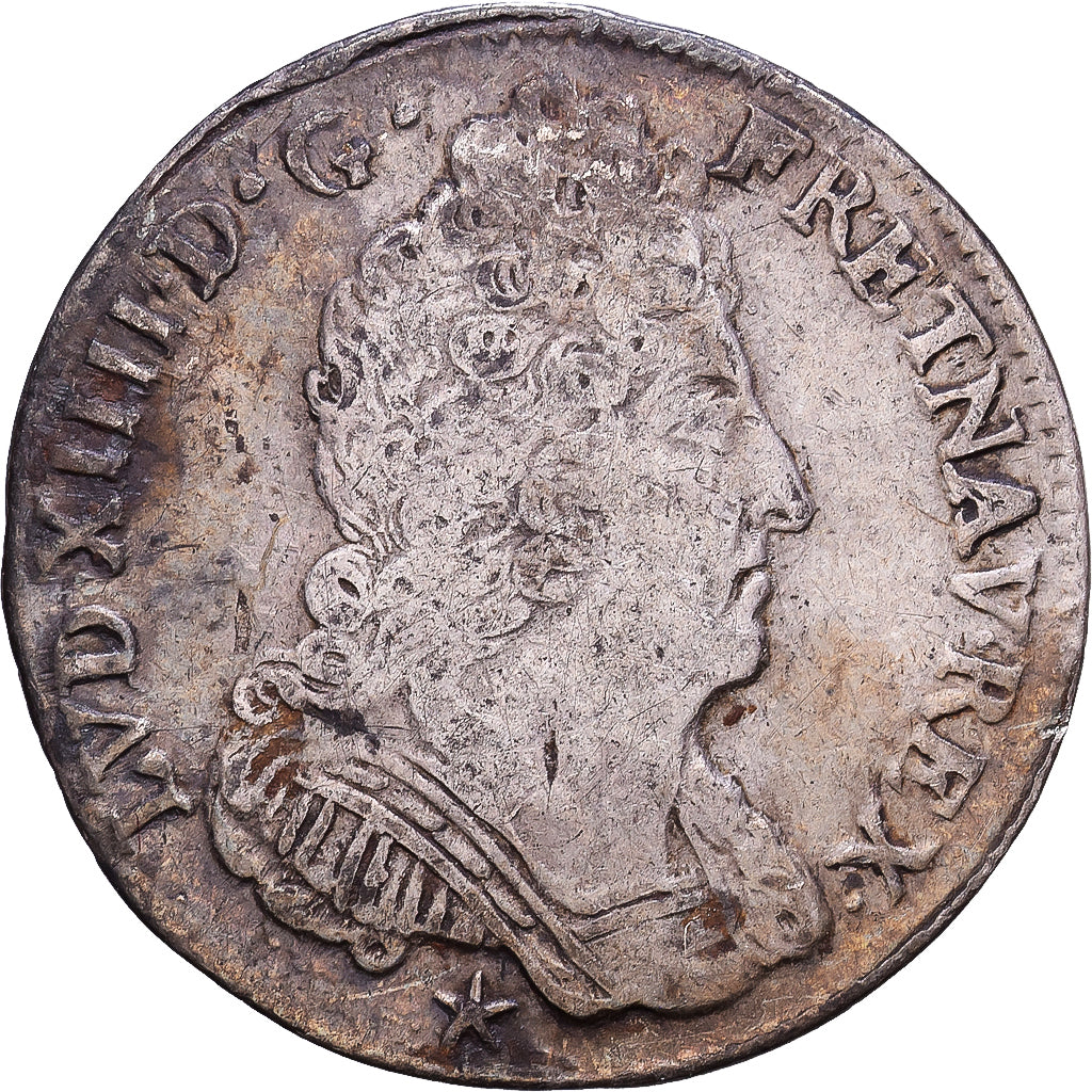 Francia, Louis XIV, 1/10 Écu aux 3 couronnes, 1713, Montpellier, Plata, BC+