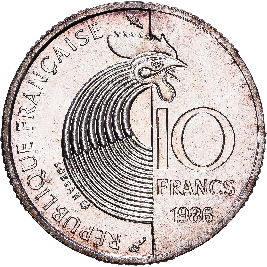 France, 10 Francs, Robert Schuman, 1986, MDP, BU, Silver, MS(63), Gadoury:825