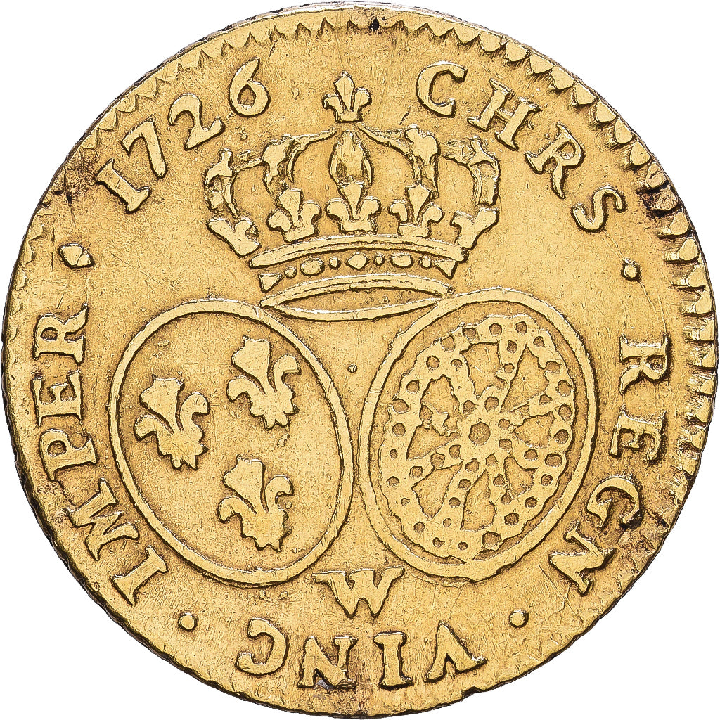 France, Louis XV, 1/2 Louis d'or aux lunettes, 1726, Lille, Gold, VF(30-35)