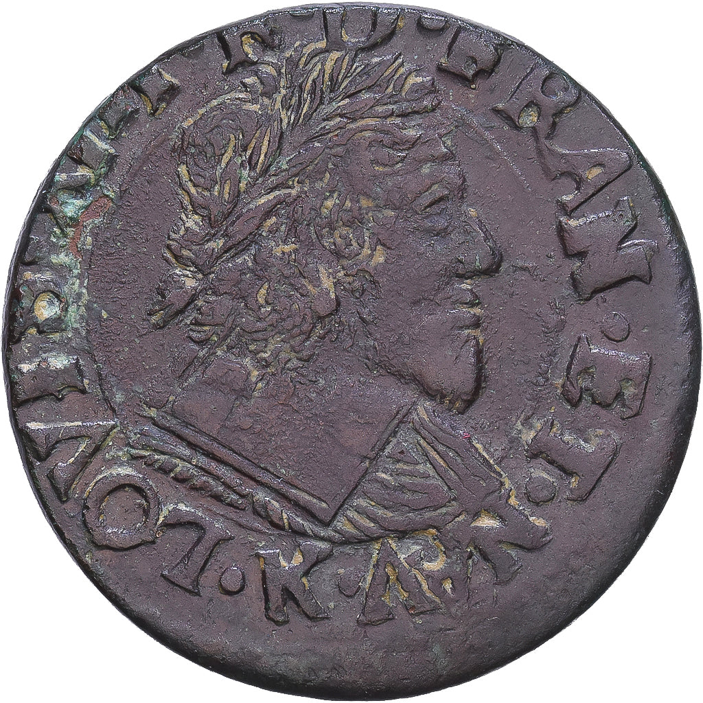 França, Louis XIII, Double Tournois, 1638, Bordeaux, Cobre, AU(50-53)