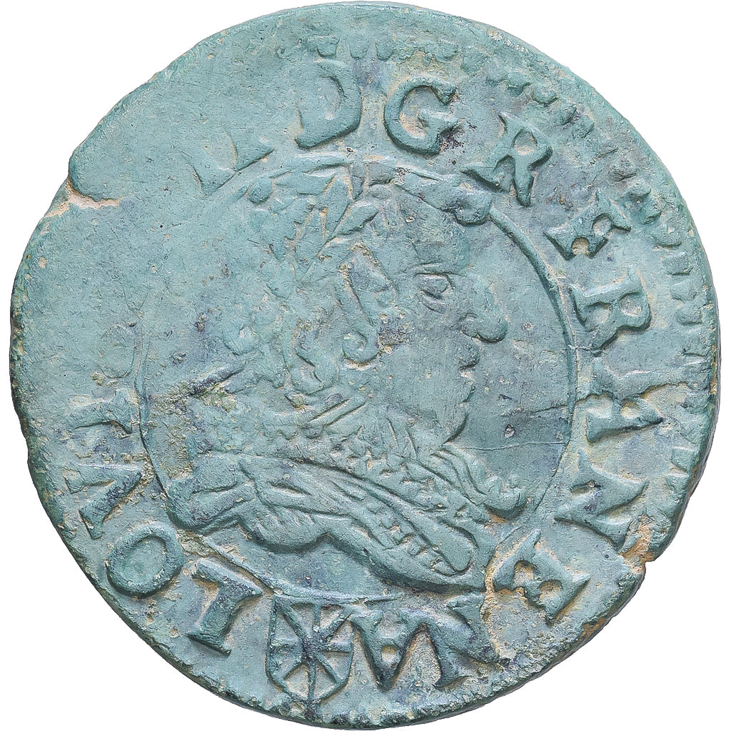Kingdom of Navarre, Louis XIII, Double Tournois, 1635, Saint Palais, Kupfer, S+