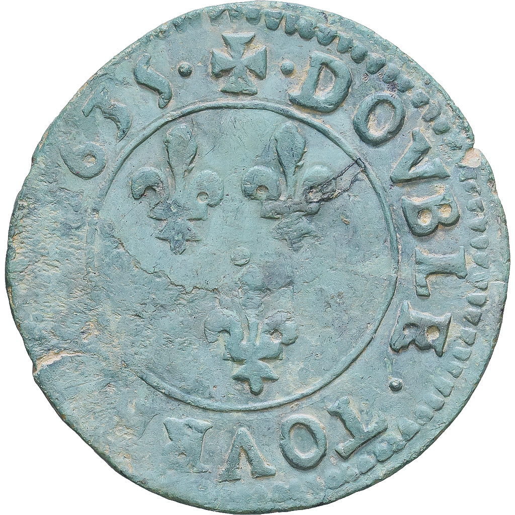 Kingdom of Navarre, Louis XIII, Double Tournois, 1635, Saint Palais, Kupfer, S+