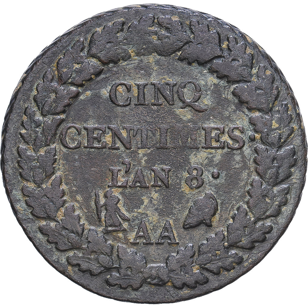 Francia, Directoire, 5 Centimes, Dupré, AN 8, Metz, Rame, MB+