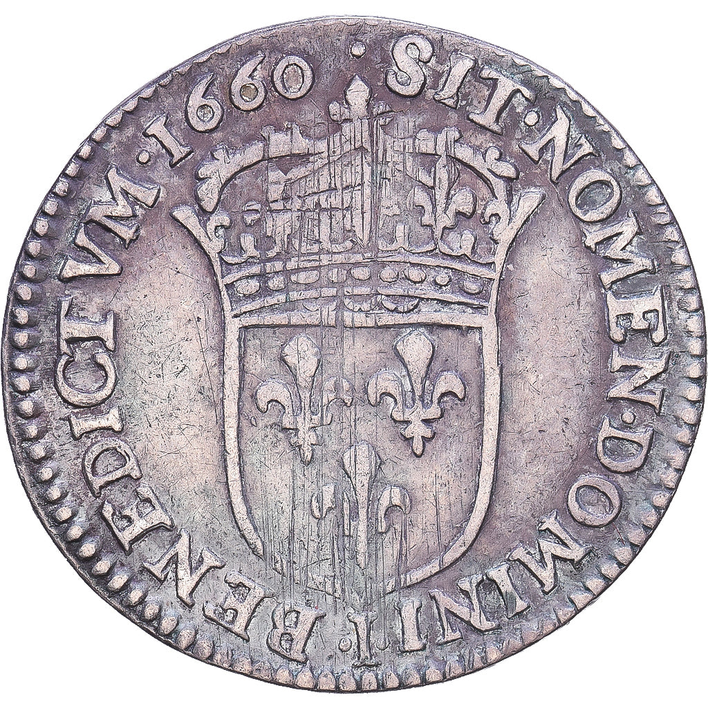 France, Louis XIV, 1/2 Écu à la mèche longue, 1660, Limoges, Silver
