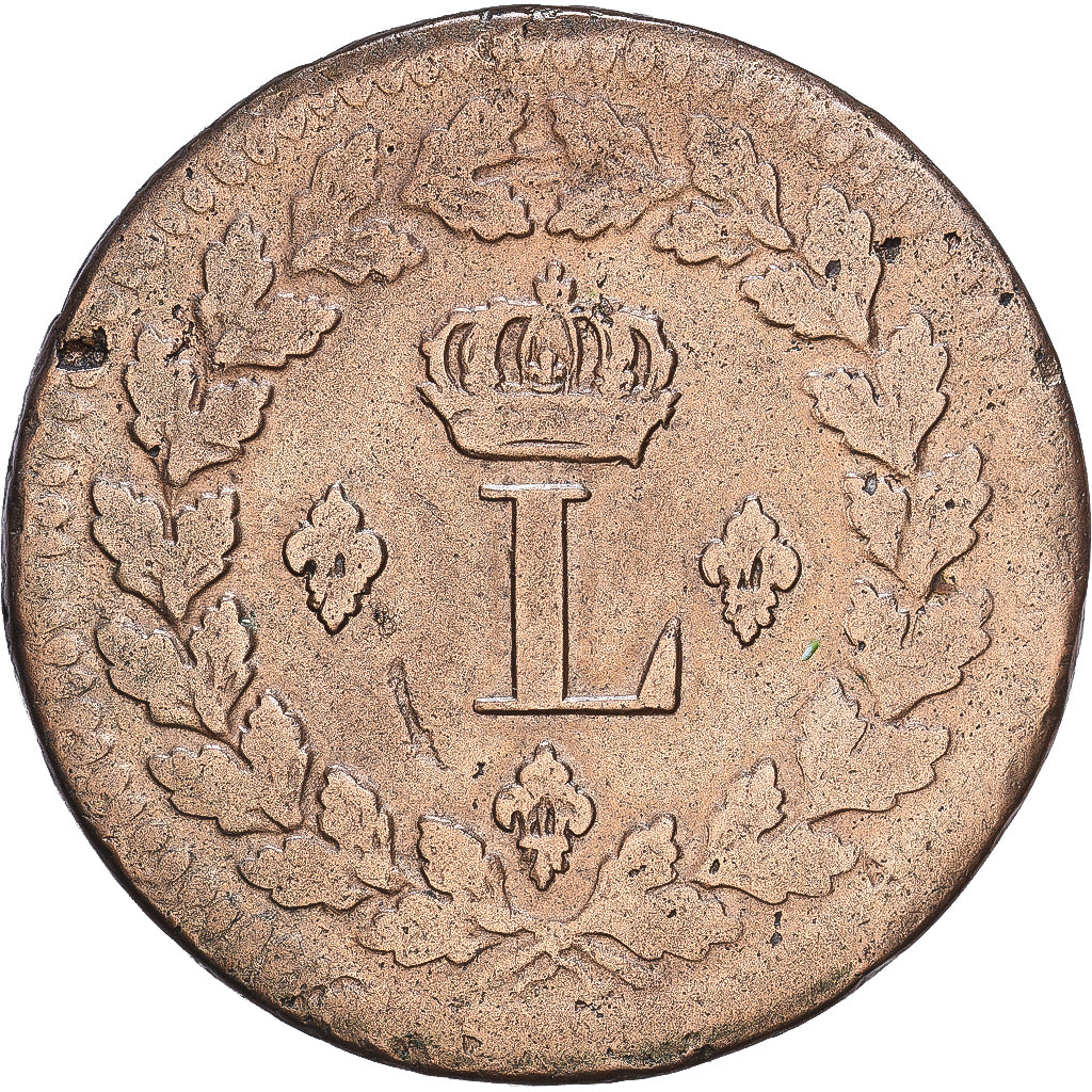 France, Louis XVIII, 1 Décime, 1814, Strasbourg, Bronze, TB