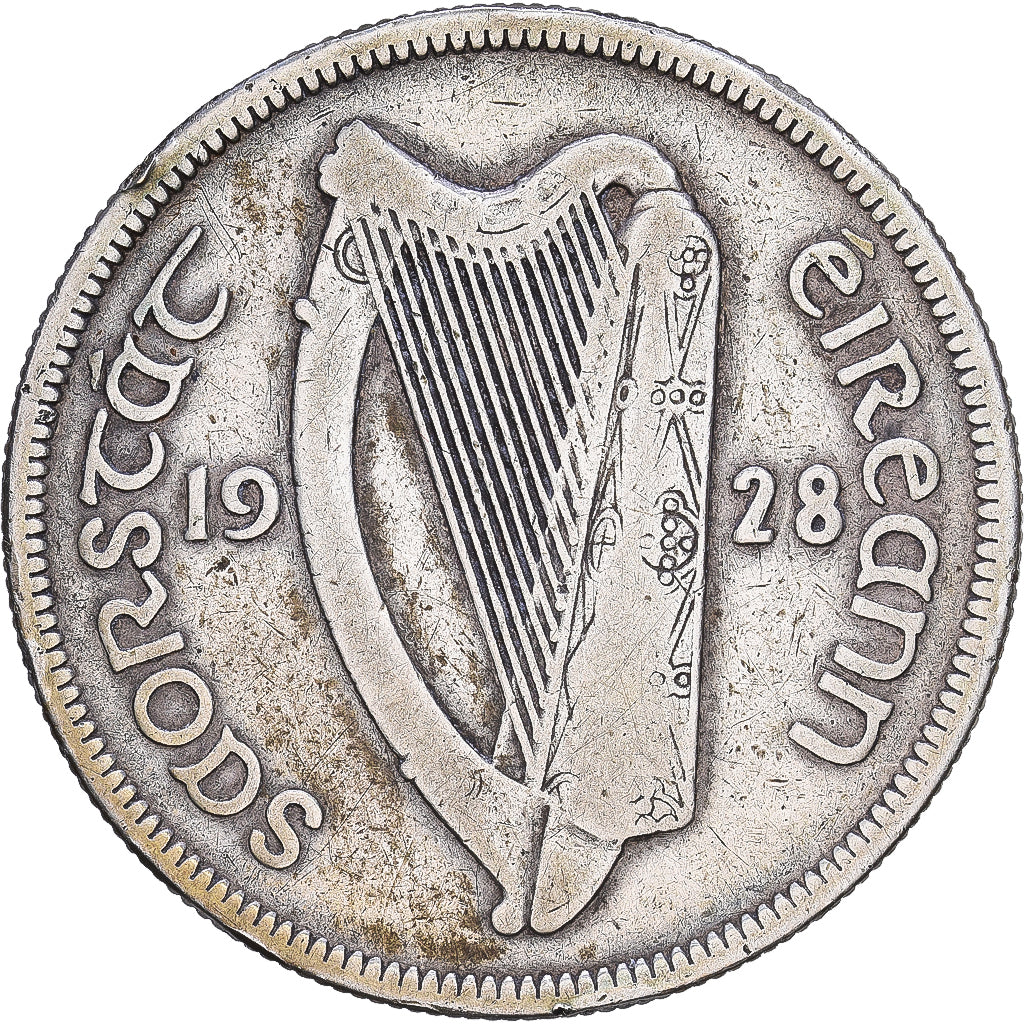 REPUBLIKA IRLANDII, 1/2 Crown, 1928, London, Srebro, VF(30-35), KM:8