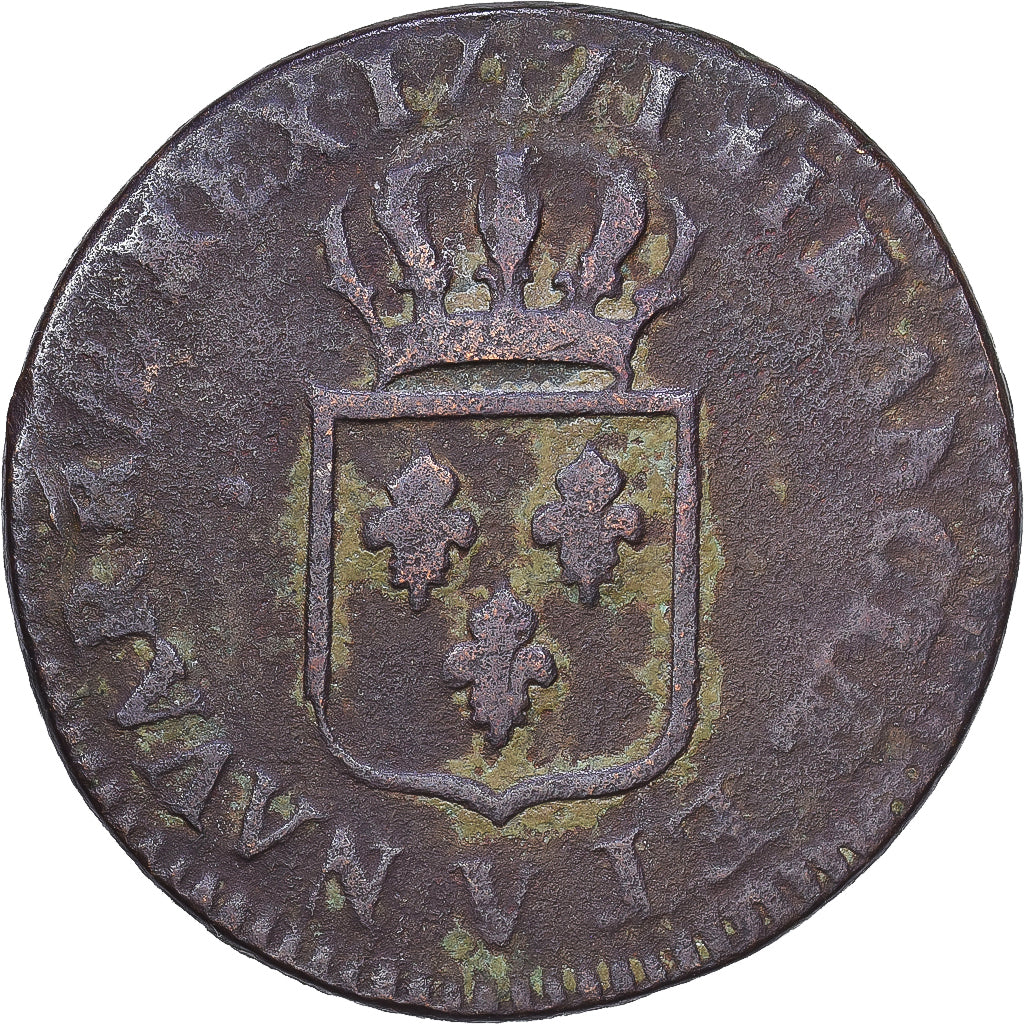 France, Louis XV, Sol à la vieille tête, 1771, Troyes, Cuivre, TB, Gadoury:280