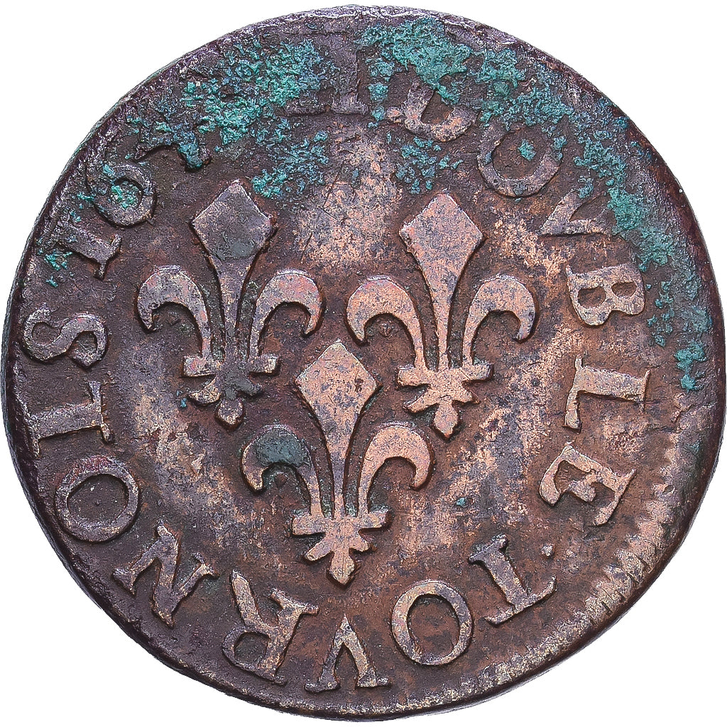 France, Louis XIII, Double tournois de Warin, 1643, Copper, VF(20-25)