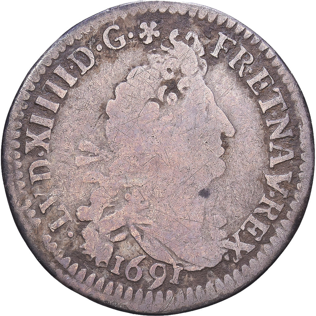 France, Louis XIV, 4 Sols aux 2 L, 1691, Rennes, Argent, TB, Gadoury:106