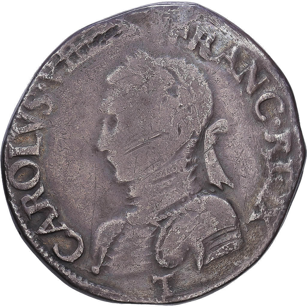 France, Charles IX, Teston aux 2 C couronnés, 1566, Nantes, Silver, VF(20-25)
