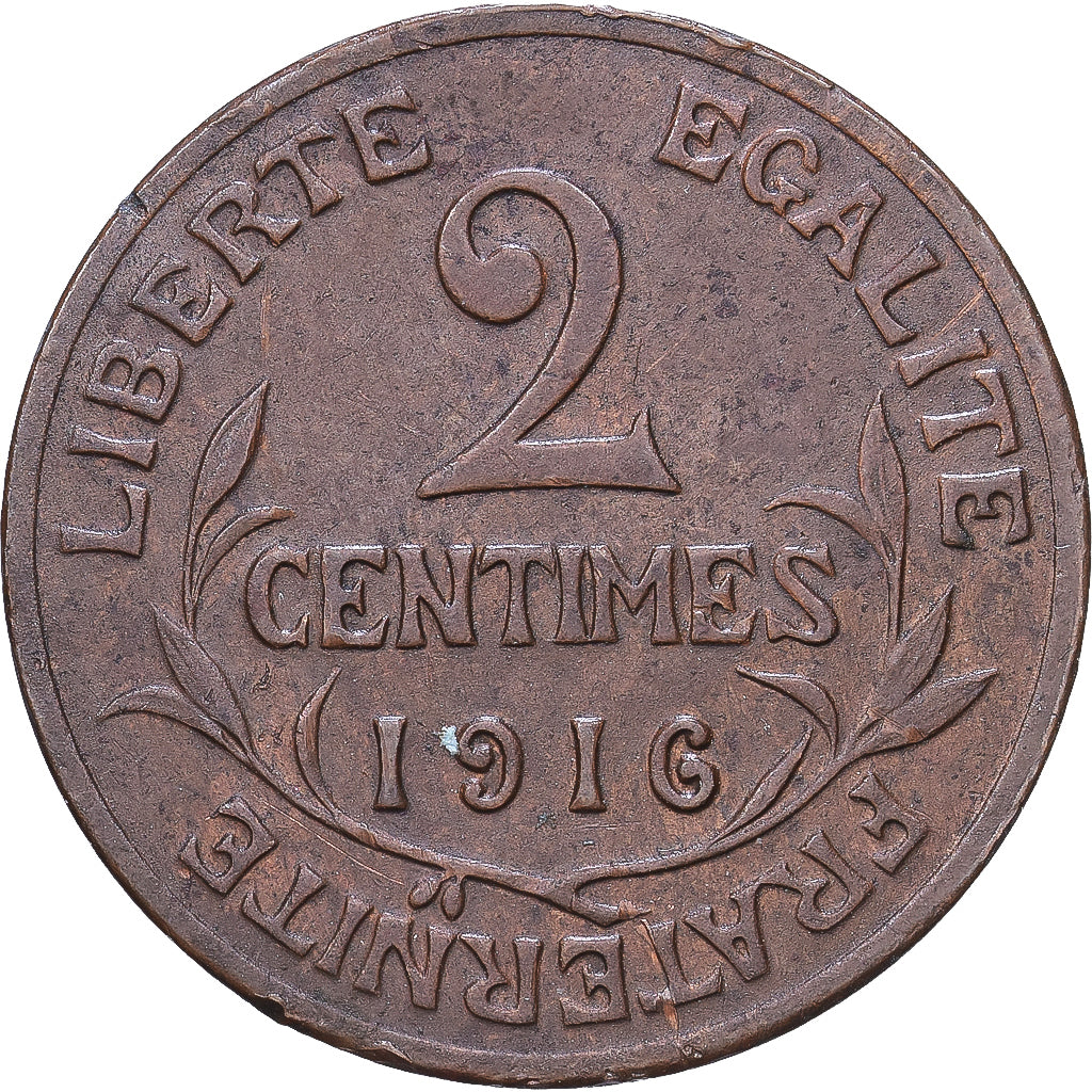 France, 2 Centimes, Daniel-Dupuis, 1916, MDP, Bronze, VF(30-35), Gadoury:107