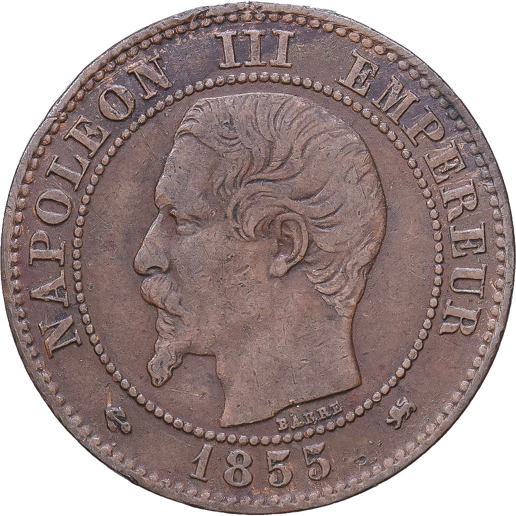 Frankreich, Napoleon III, 2 Centimes, 1855, Lyon, Bronze, S, Gadoury:104