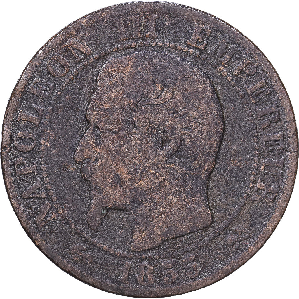 Frankrijk, Napoleon III, 5 Centimes, 1855, Rouen, Bronzen, FR, Gadoury:152