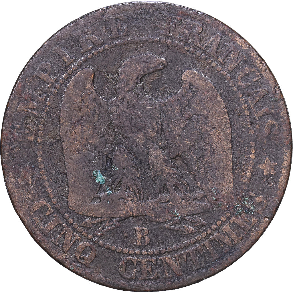 Frankrijk, Napoleon III, 5 Centimes, 1855, Rouen, Bronzen, FR, Gadoury:152