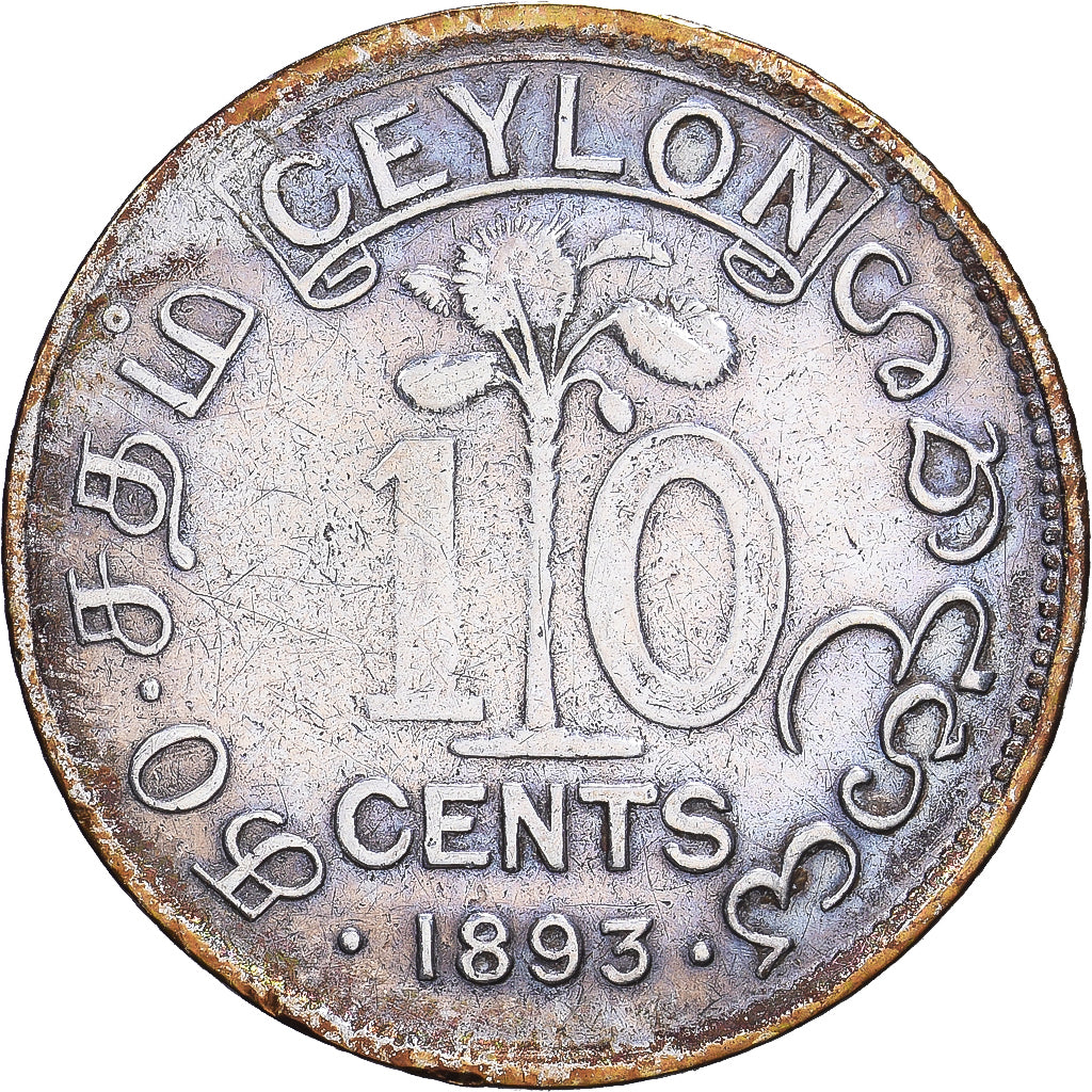 Ceylon, Victoria, 10 Cents, 1893, London, Silber, S+, KM:94