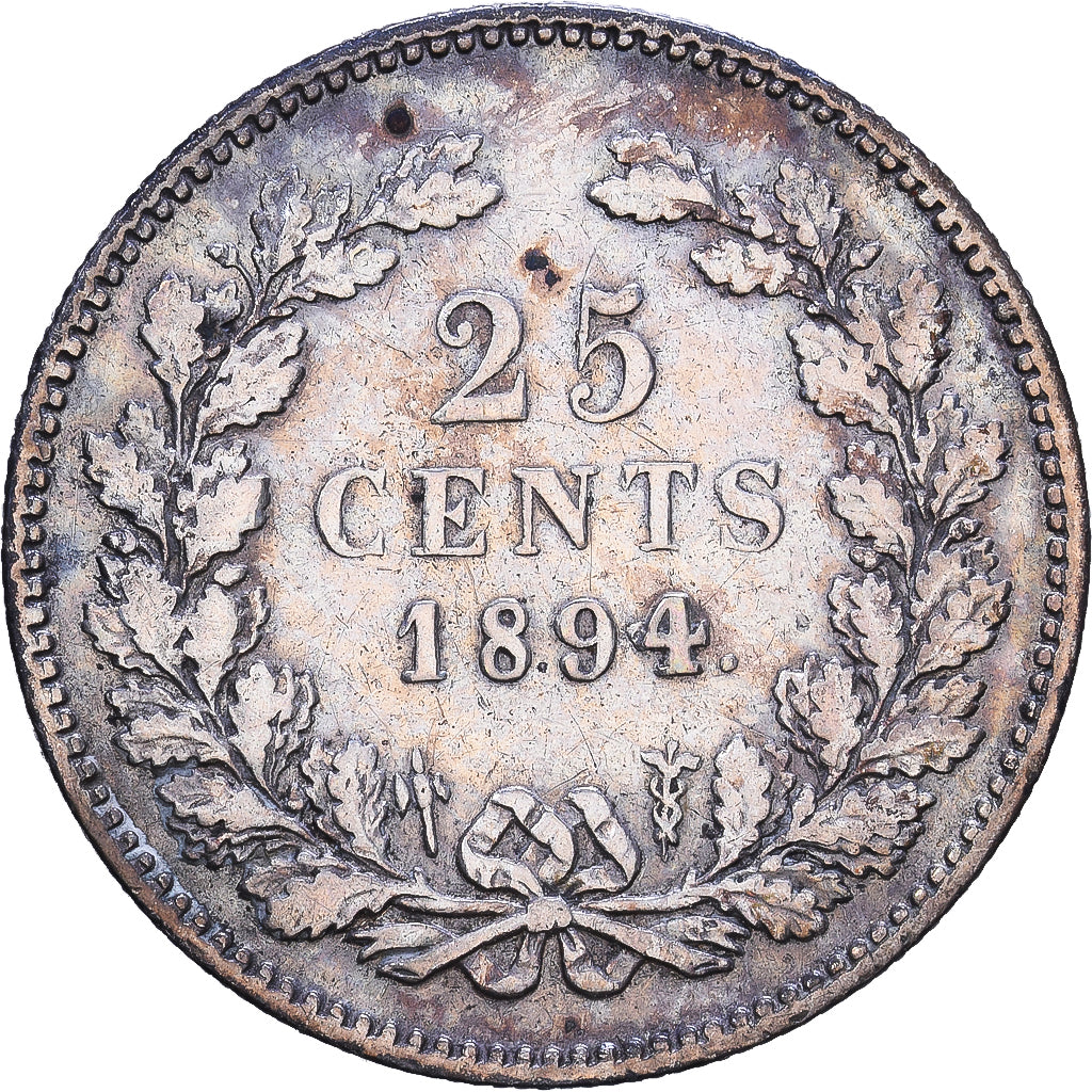 Pays-Bas, Wilhelmina I, 25 Cents, 1894, Utrecht, Argent, TB, KM:115