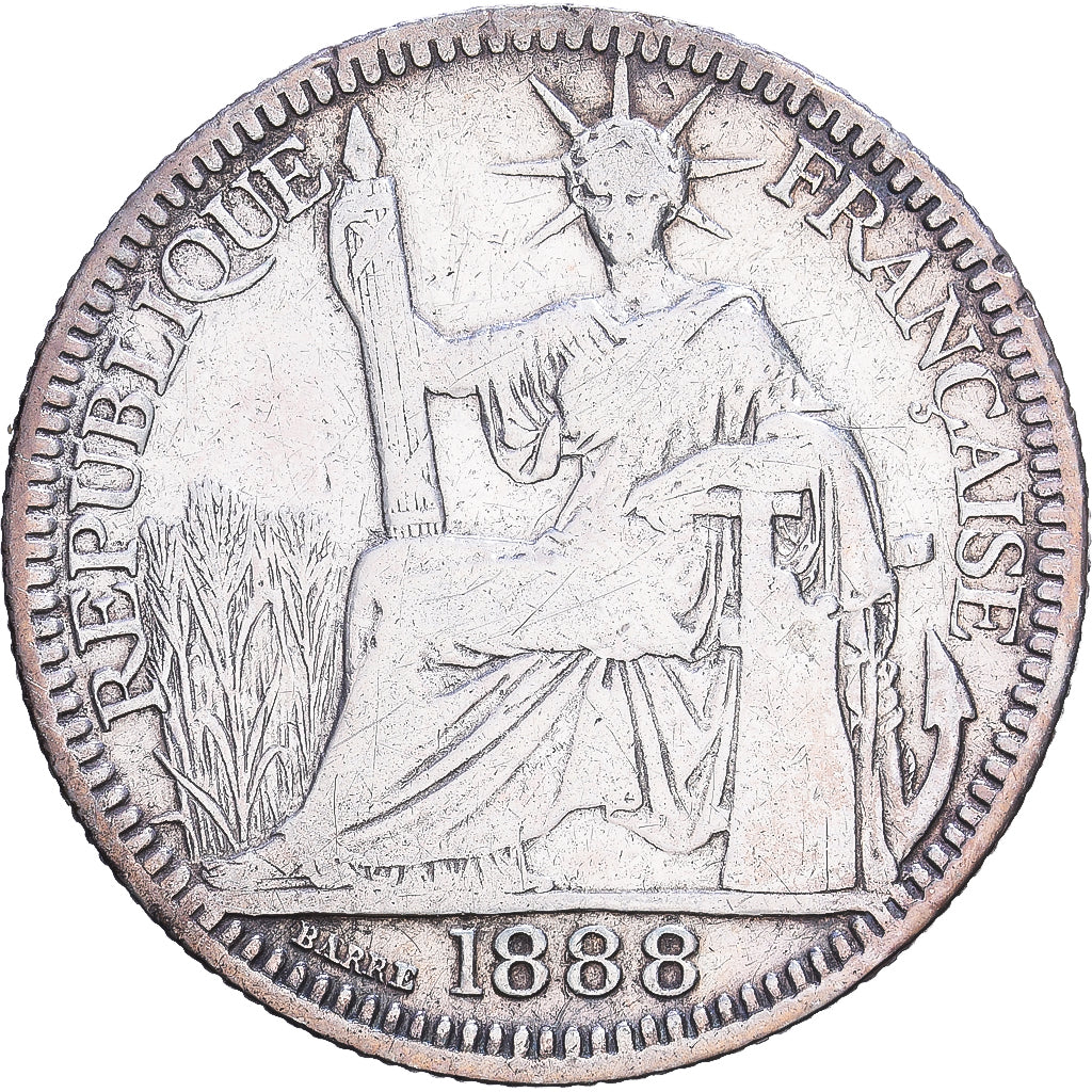 French Indochina, 10 Cents, 1888, MDP, Silver, VF(20-25), KM:2