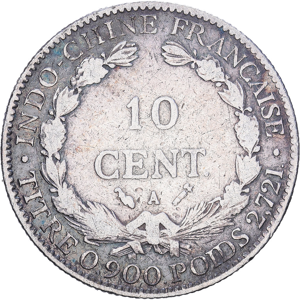 French Indochina, 10 Cents, 1888, MDP, Silver, VF(20-25), KM:2