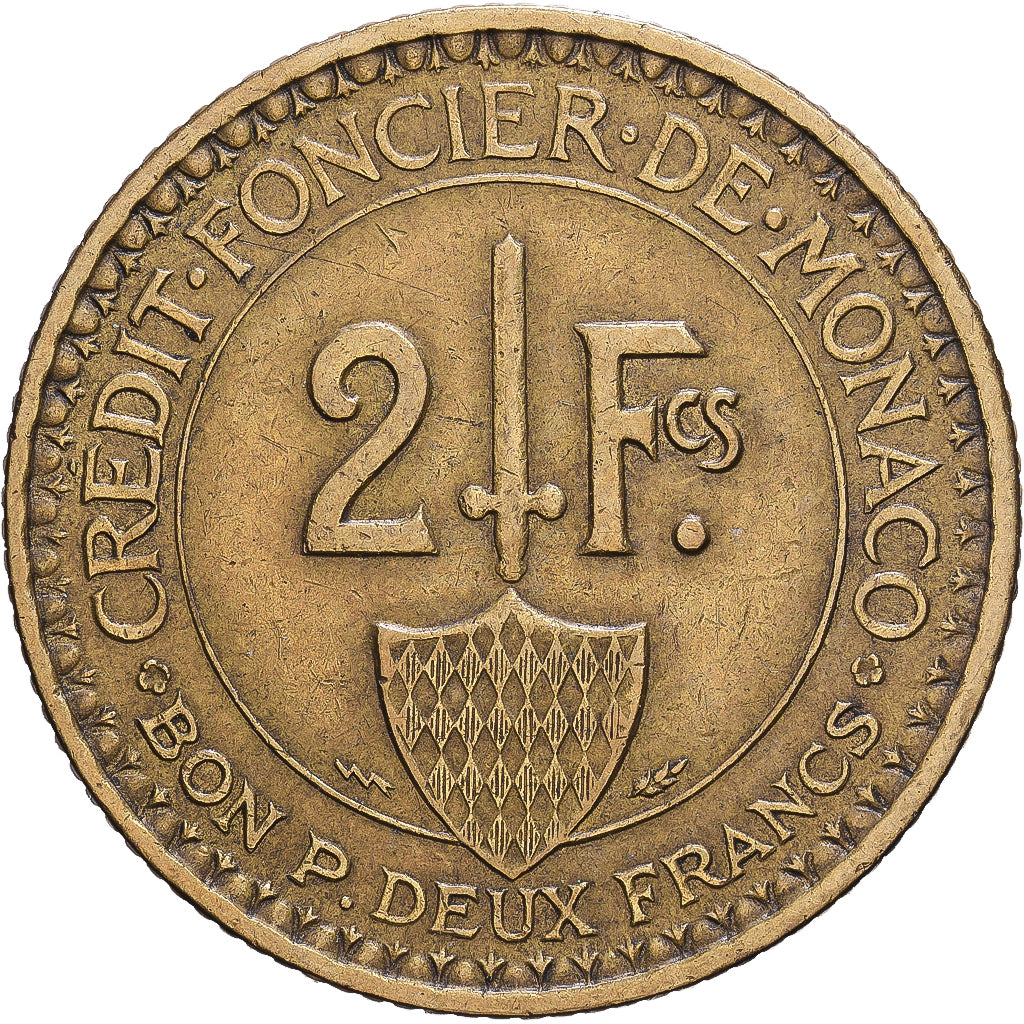 Monaco, Louis II, 2 Francs, Crédit foncier de Monaco, 1926, Poissy
