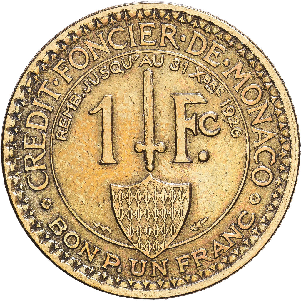 Monaco, Louis II, 1 Franc, Crédit foncier de Monaco, 1924, Poissy