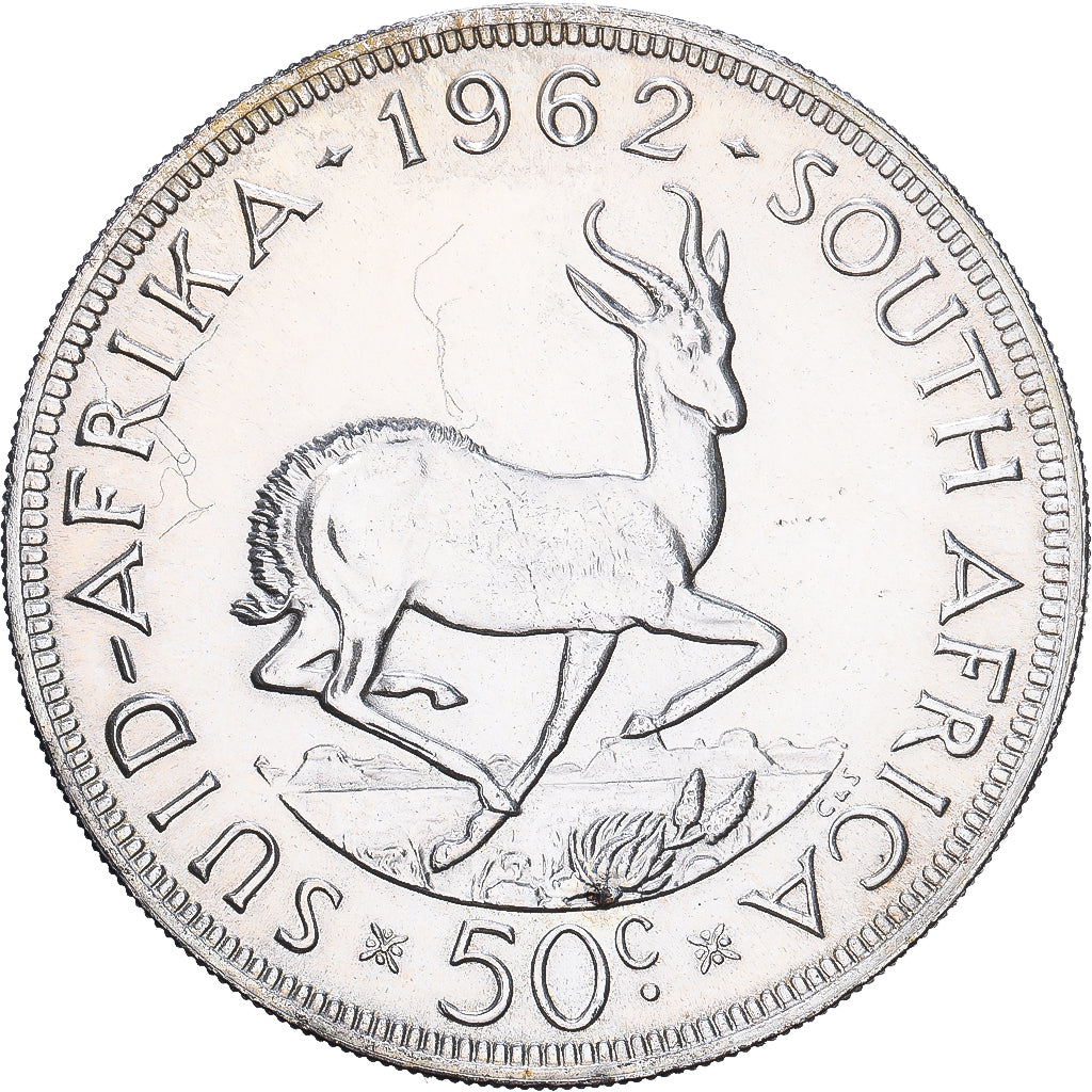 África do Sul, 50 Cents, 1962, Pretoria, Prata, AU(55-58), KM:62