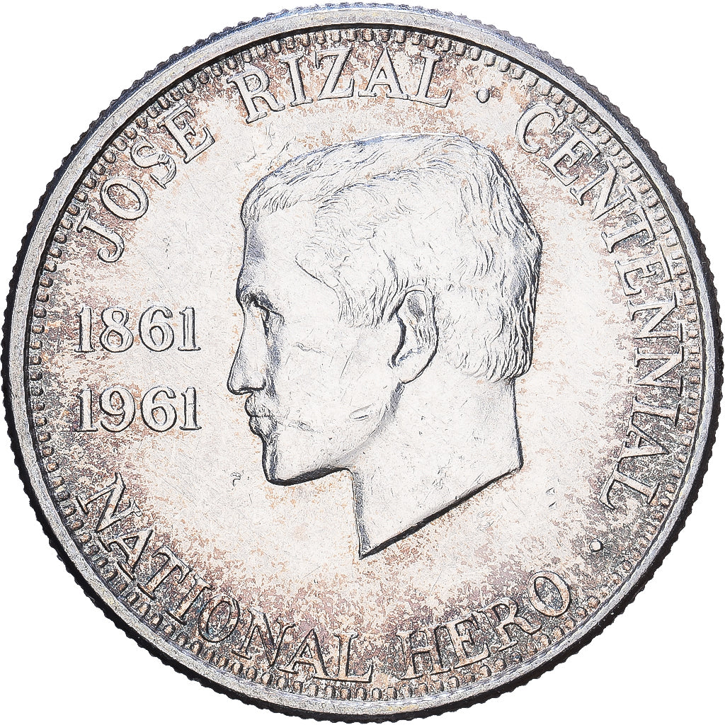 Philippines, 1/2 Peso, José Rizal, 1961, San Francisco, Silver, AU(50-53)