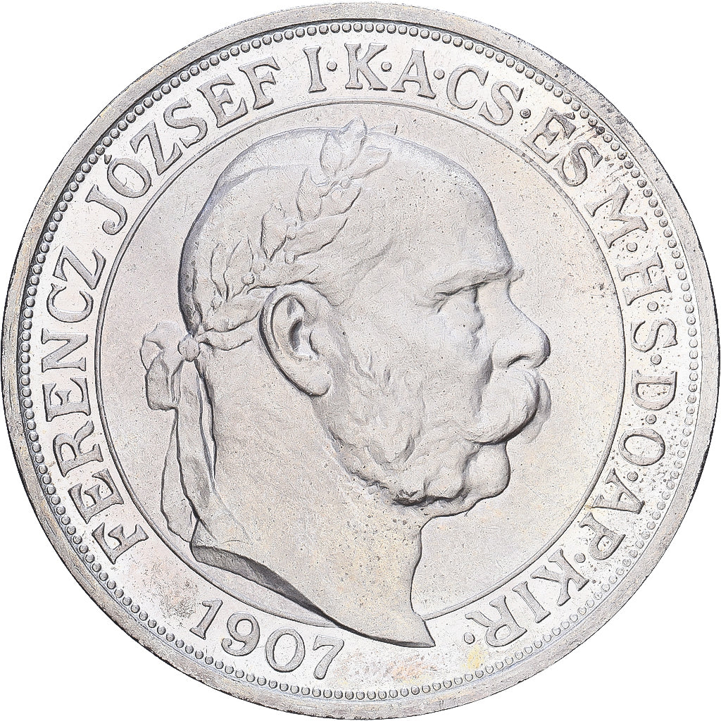 Hungary, Franz Joseph I, 5 Korona, 1907, Kremnica, Silver, MS(60-62), KM:489