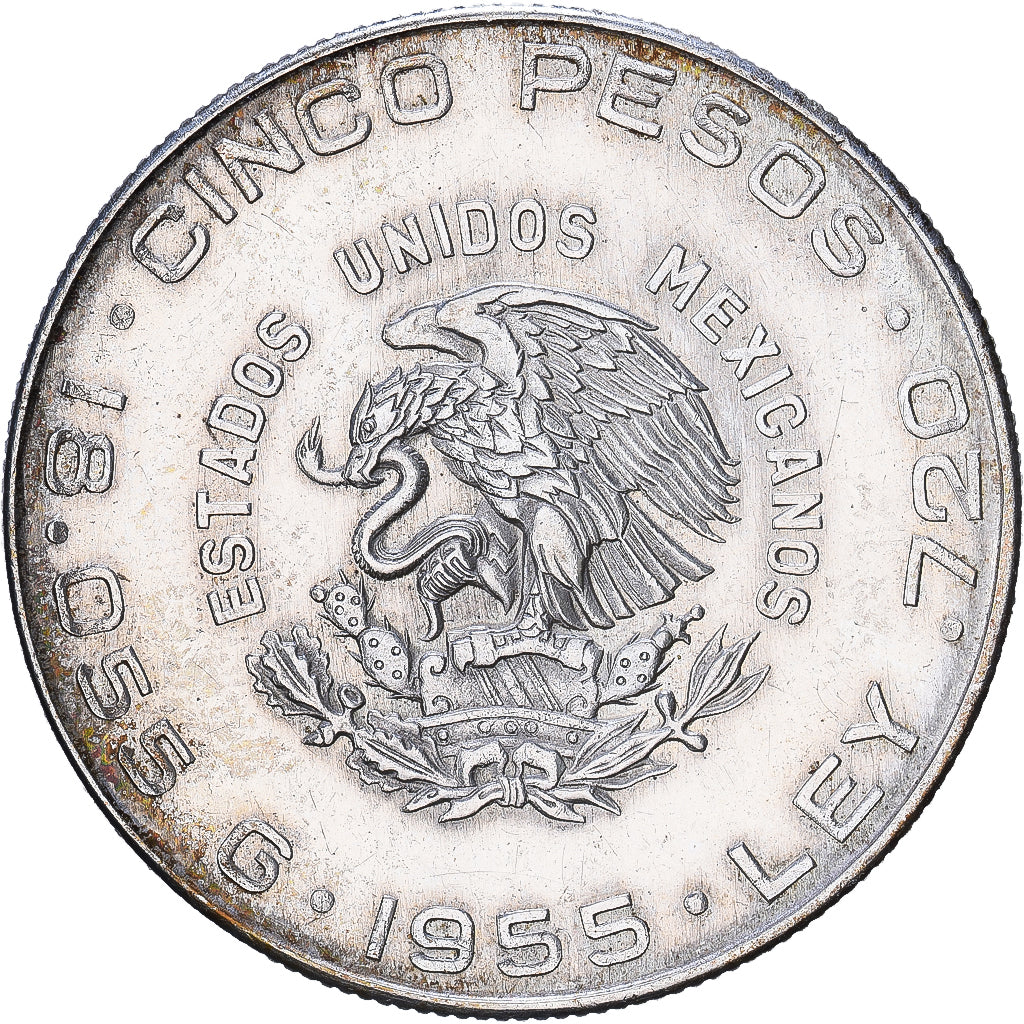 Mexique, 5 Pesos, 1955, Mexico City, Argent, TTB+, KM:469
