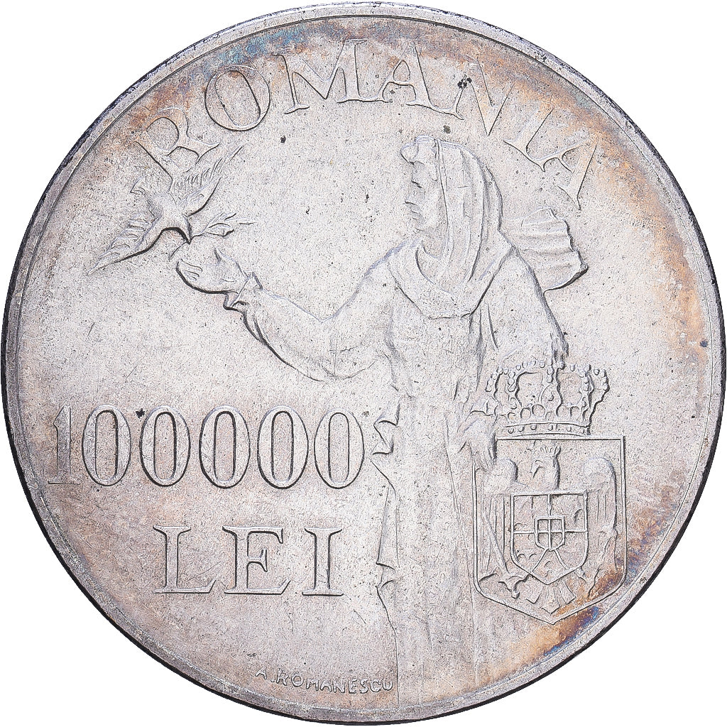 Rumanía, Mihai I, 100000 Lei, 1946, Bucarest, Plata, MBC, KM:71