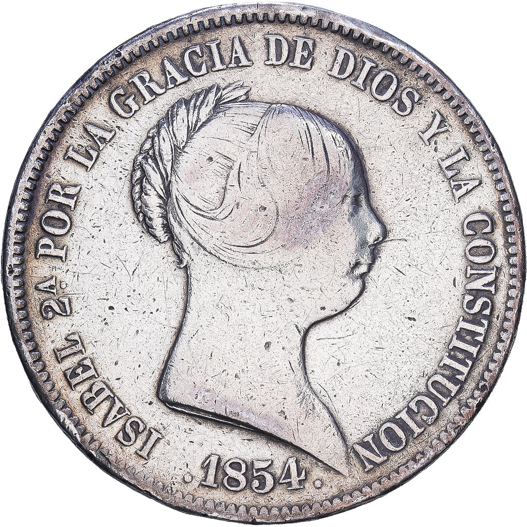 Spanje, Isabel II, 20 Réales, 1854, Madrid, Zilver, FR+, KM:593