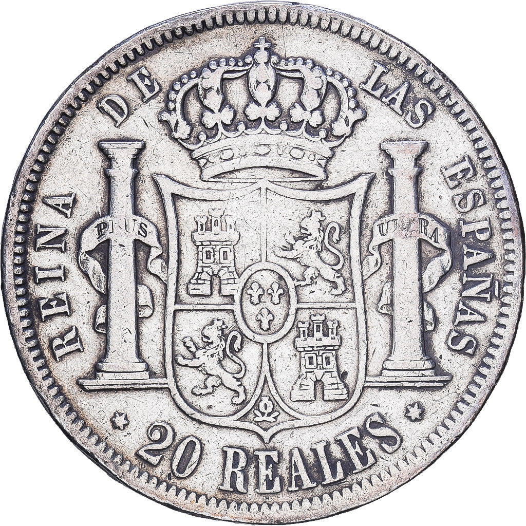 Spanje, Isabel II, 20 Réales, 1854, Madrid, Zilver, FR+, KM:593