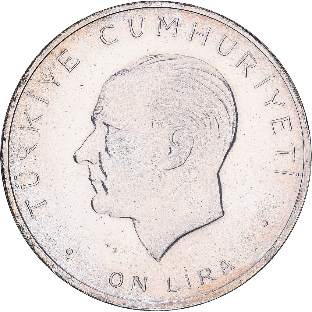 Turcja, 10 Lira, 1960, Istanbul, Srebro, AU(55-58), KM:894