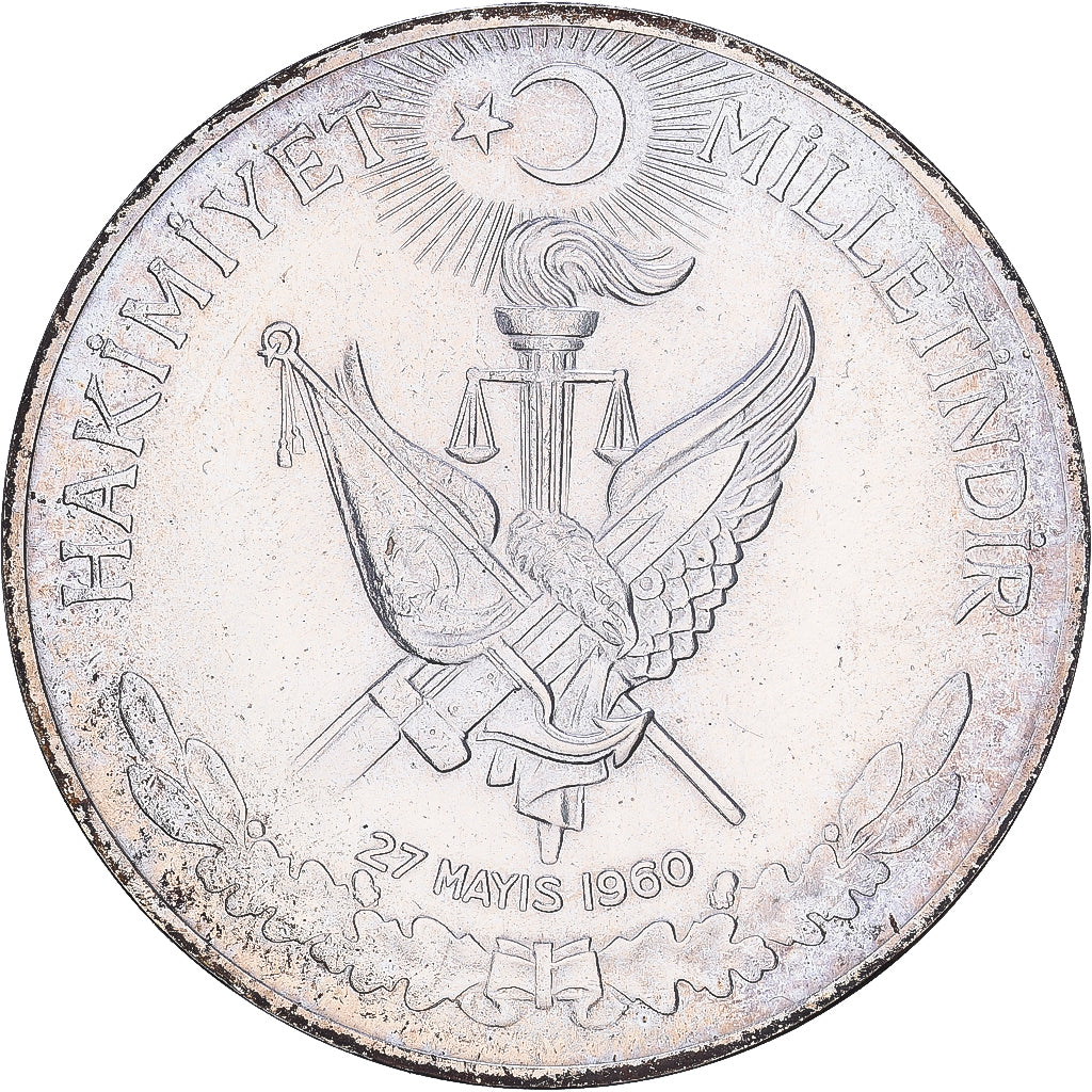 Turcja, 10 Lira, 1960, Istanbul, Srebro, AU(55-58), KM:894