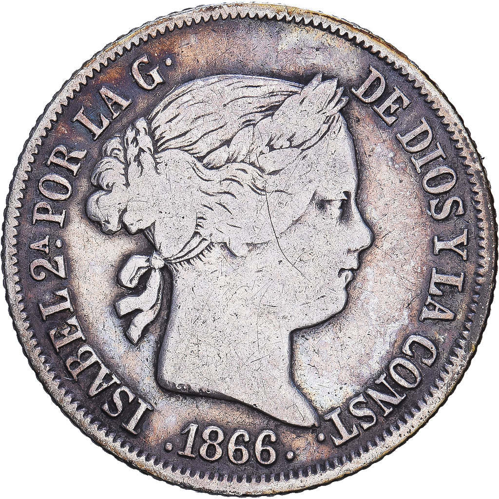 Spain, Isabel II, 40 Centimos, 1866, Madrid, Silver, VF(20-25), KM:628