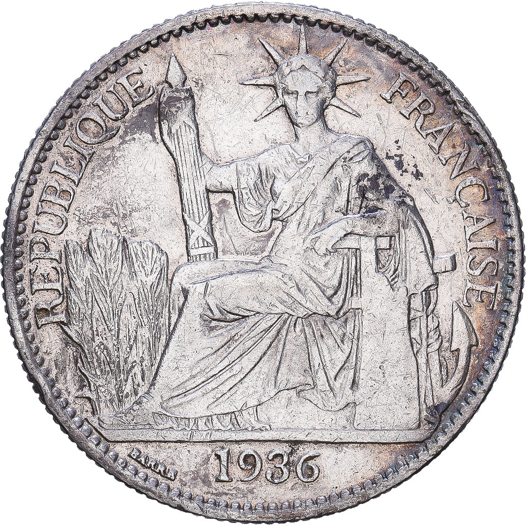 Francuskie Indochiny, 50 Cent, 1936, MDP, Srebro, VF(30-35), KM:4a.2