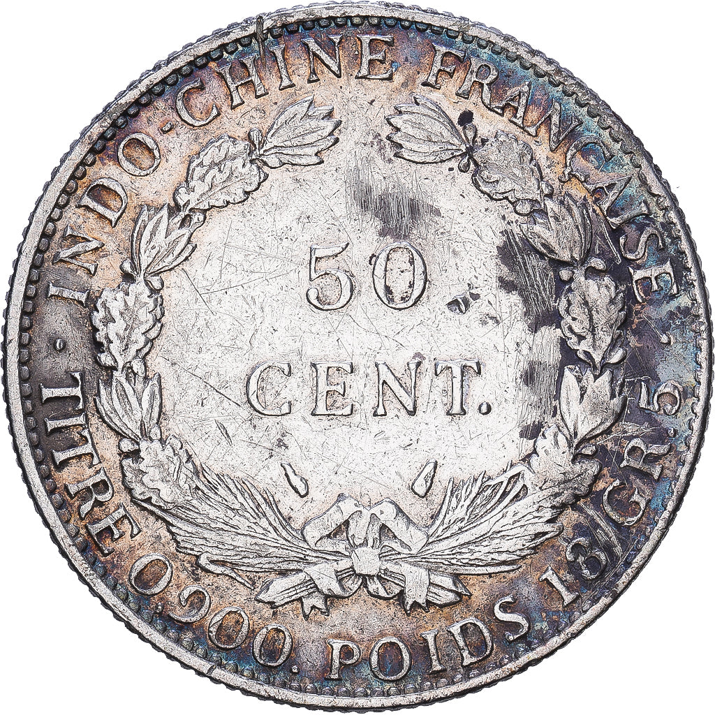 Francuskie Indochiny, 50 Cent, 1936, MDP, Srebro, VF(30-35), KM:4a.2