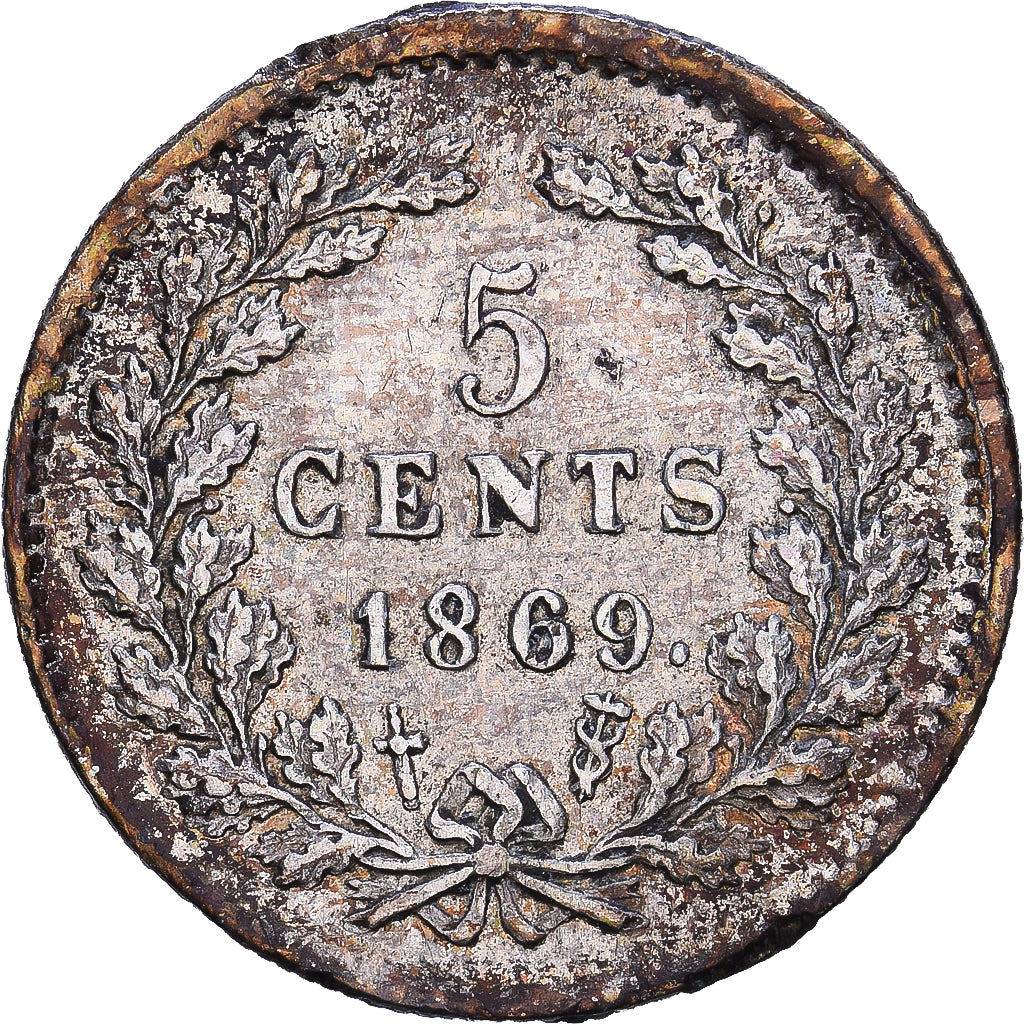 Pays-Bas, Guillaume III, 5 Cents, 1869, Utrecht, Argent, TTB, KM:91