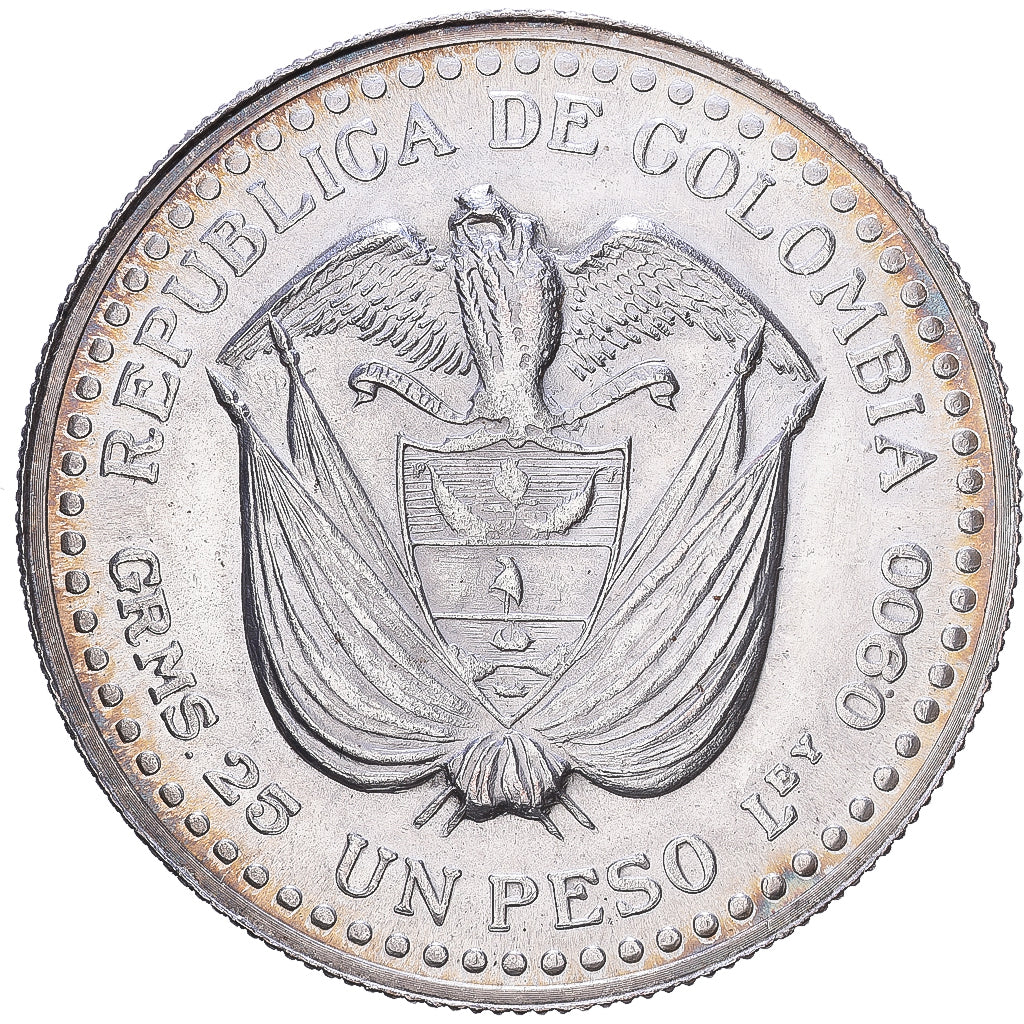 Colombia, 1 Peso, Casa de Moneda, 1956, Mexico City, Srebro, EF(40-45), KM:216