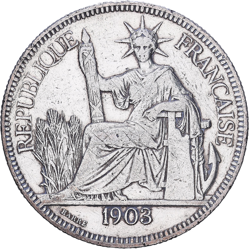 Francuskie Indochiny, 1 Piastre, 1903, MDP, Srebro, VF(30-35), KM:5a.3