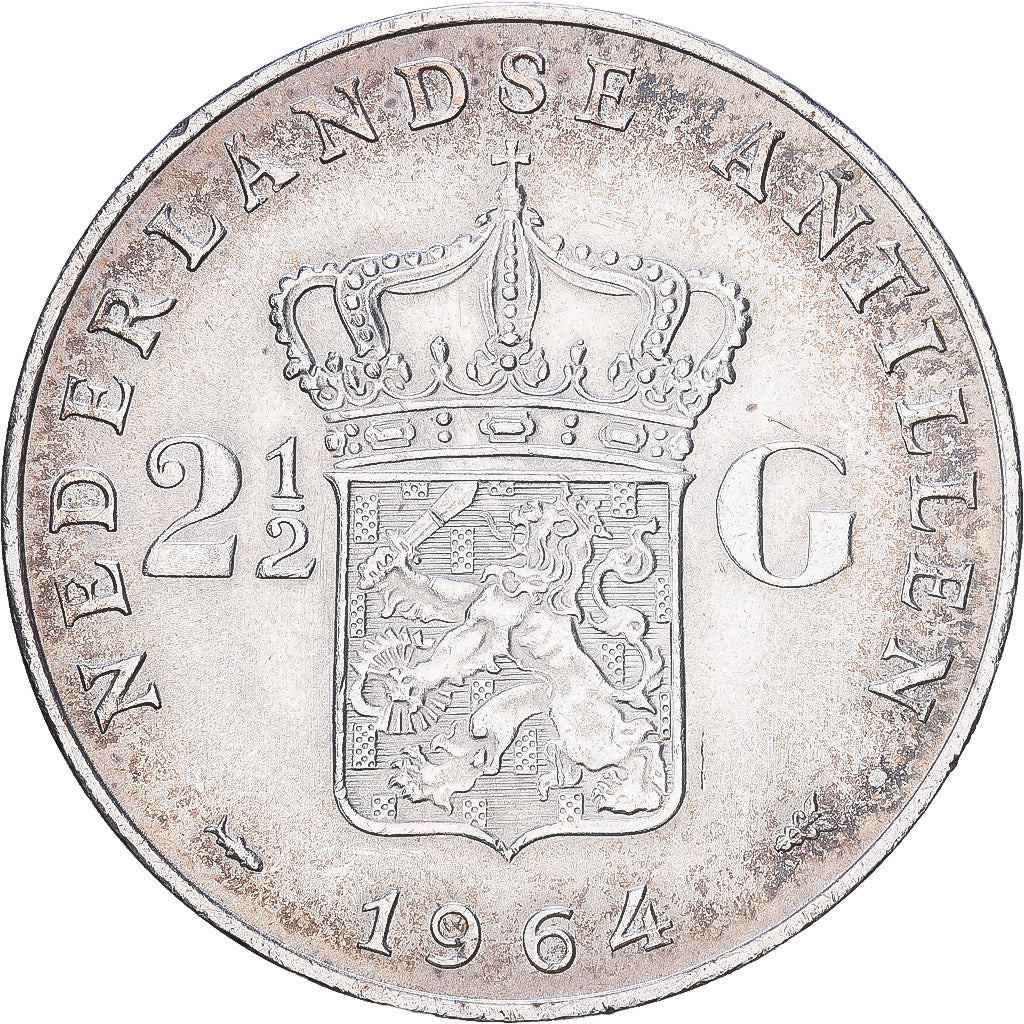 Netherlands Antilles, Juliana, 2-1/2 Gulden, 1964, Utrecht, Silver, AU(55-58)