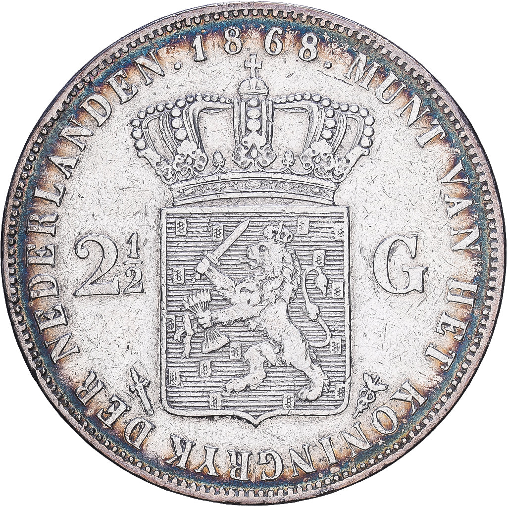 Holandia, William III, 2-1/2 Gulden, 1868, Utrecht, Srebro, EF(40-45), KM:82