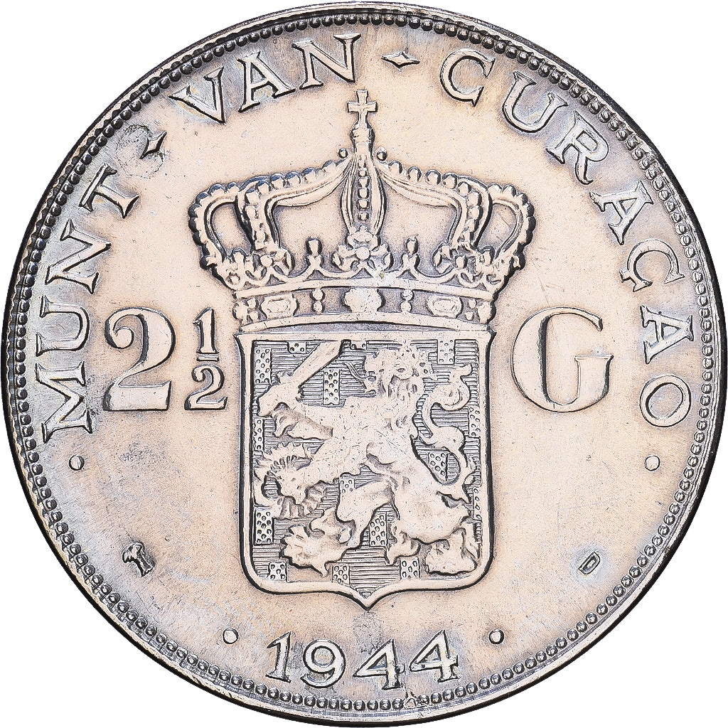 Curaçao, Wilhelmina I, 2-1/2 Gulden, 1944, Denver, Argento, BB, KM:46